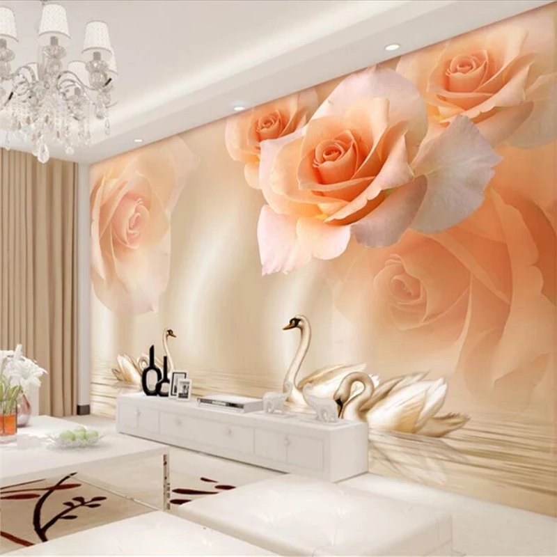 Обои на заказ wellyu фотообои 3d Минималистичная атмосфера желтая роза лебедь фон