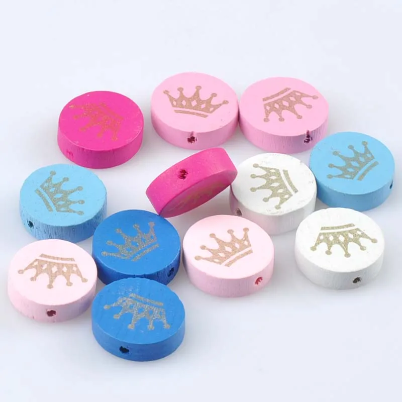 Смешанные Круглые деревянные бусины-разделители с рисунком короны фотообои 20 мм