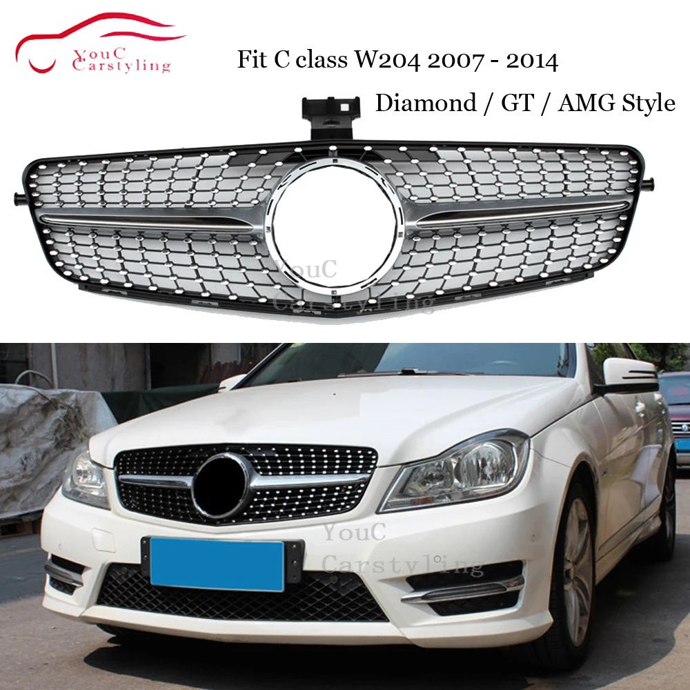 W204 Алмазный Стиль GT AMG решетка для Mercedes Benz C Class C180 C200 C300 C350 2007 2014 передний гриль