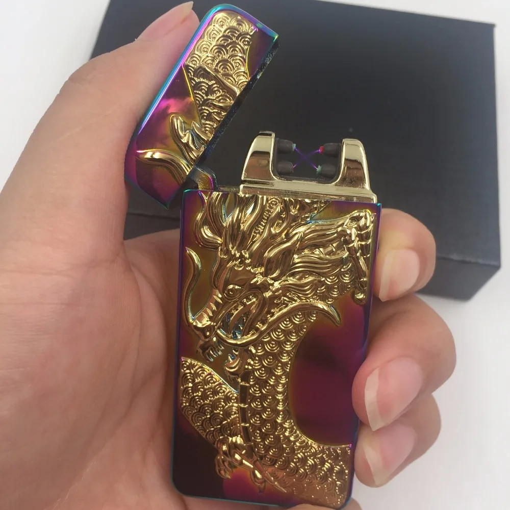 Электронная usb зарядка двойная плазменная дуговая Зажигалка перезаряжаемый электронный импульсный Зажигалка китайский Дракон Форма зажигалка для подарков