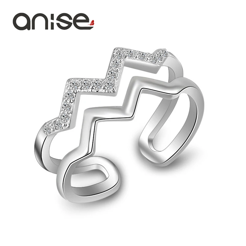 Женское кольцо с двойным изгибом Anise регулируемое кубическим цирконием