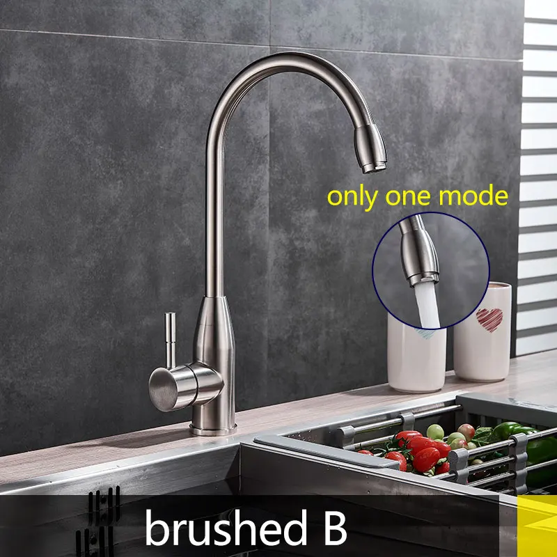 Stainless steel Brushed Nickel or Black one stream modes kitchne faucet hot cold mixer tap rotation deck mount torneira crane - Цвет: Brushed B