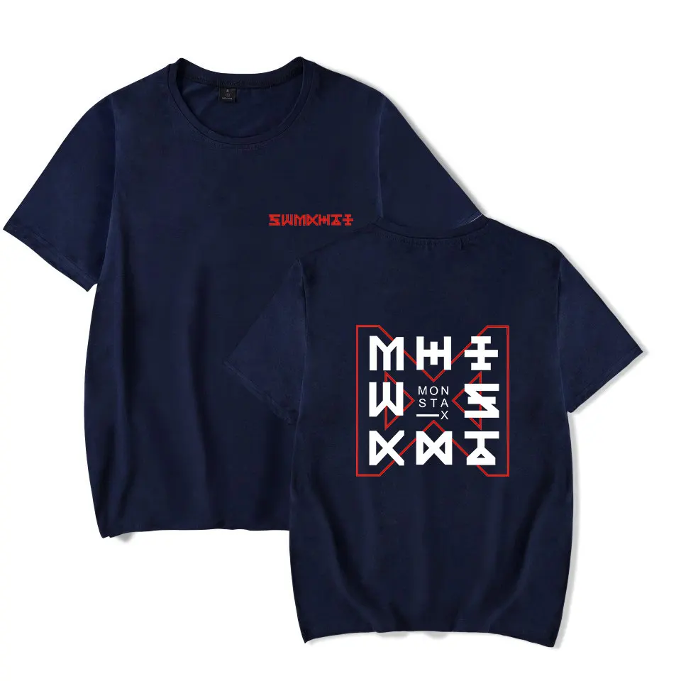 VAGROVSY Kpop MONSTA X, новинка, футболка с логотипом, для женщин и мужчин, хип-хоп, хлопковая футболка, летняя, с круглым вырезом, с коротким рукавом, MONSTA-X, Camiseta Feminina
