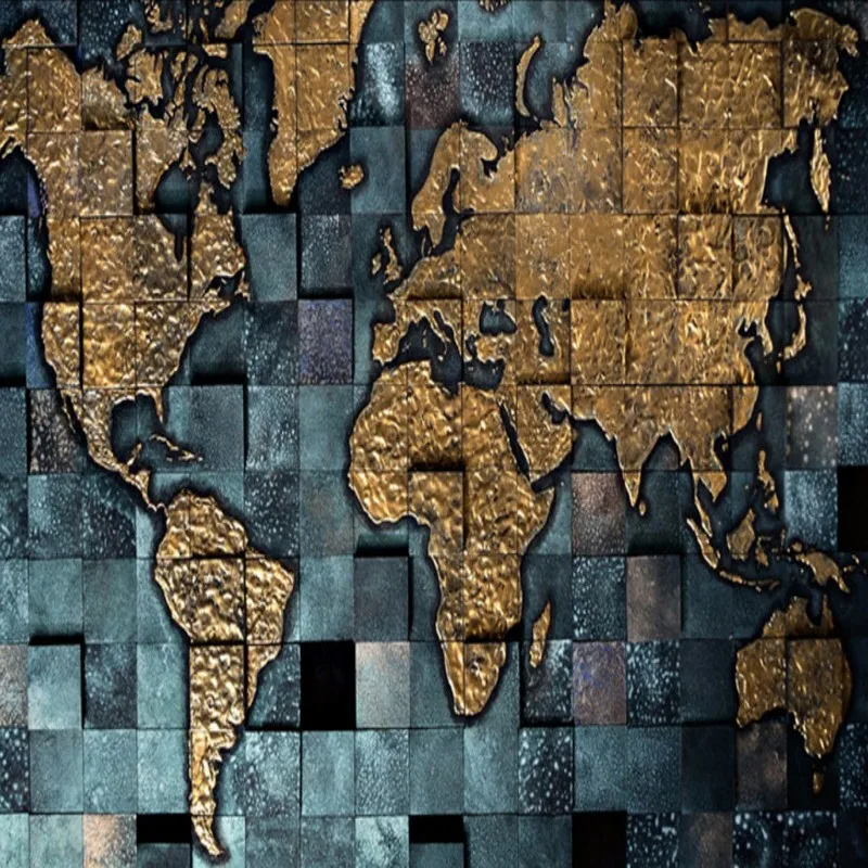 Пользовательские фото обои высокое качество металлическая текстура 3D карта мира