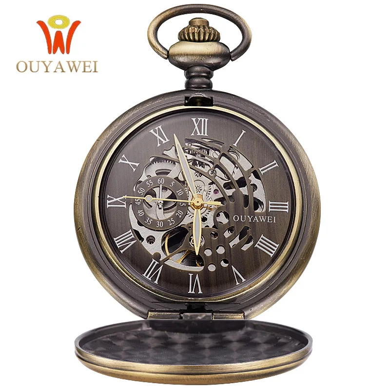 Мужские карманные часы OUYAWEI винтажные механические с цепочкой и Брелком|mechanical