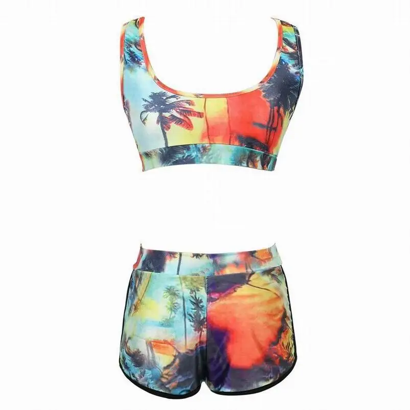 

Women Summer Sexy Flexibility Vintage Swimwear Print Two Piece Colorful High Waist Halter Bikini Swimsuit