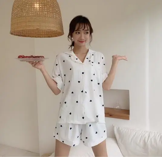 

Fdfklak Fashion new student's pajamas set short sleeve cotton pyjamas women lounge sleepwear sets female nightwear pijama mujer