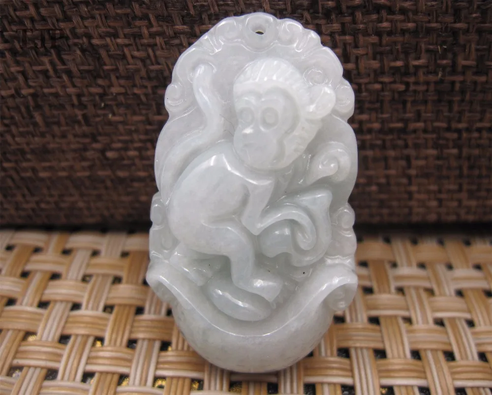 TJP Natural grade A jadeite myanmar green jade Chinese zodiac monkey Mysterious protection pendants with certificate | Украшения и