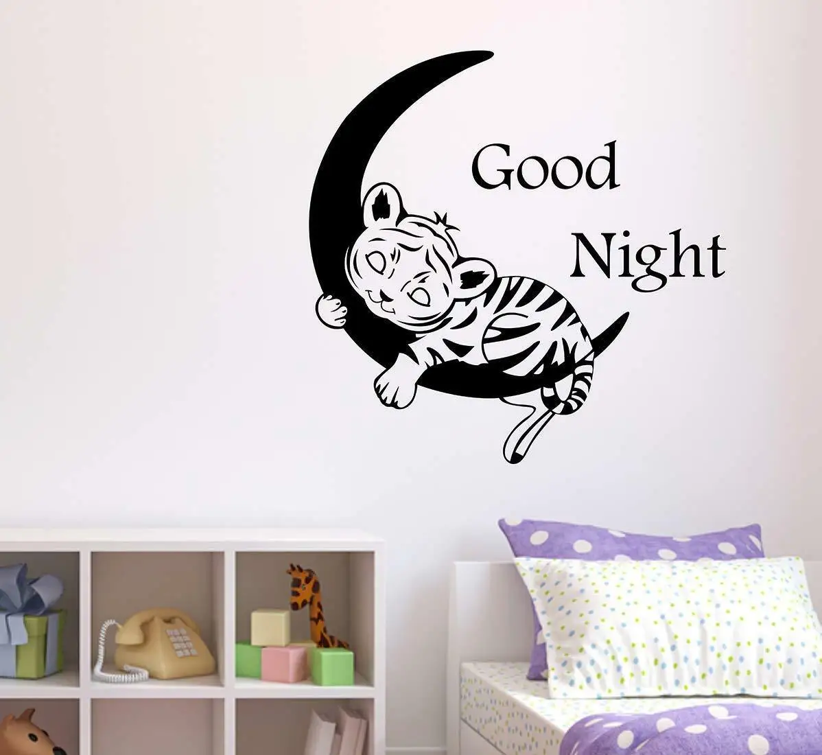 Виниловая наклейка на стену с изображением Луны мультяшного тигра детской