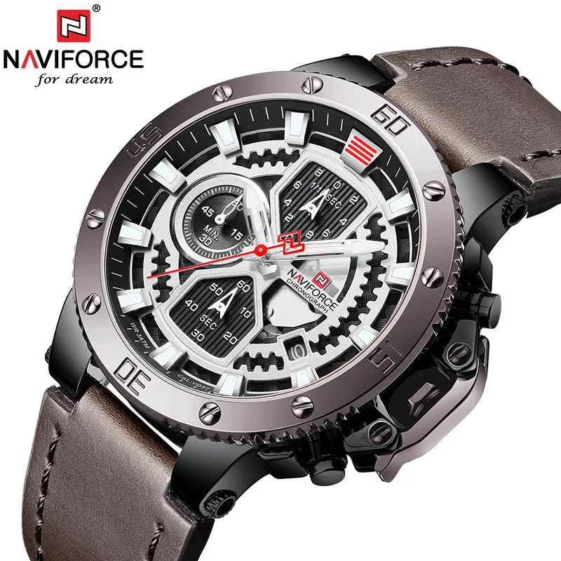 Brown Brown NAVIFORCE мужские s часы Красные большие часы Мужские Роскошные наручные часы с хронографом часы мужские кварцевые мужские s часы лучший бренд класса люкс - Цвет: Brown Brown