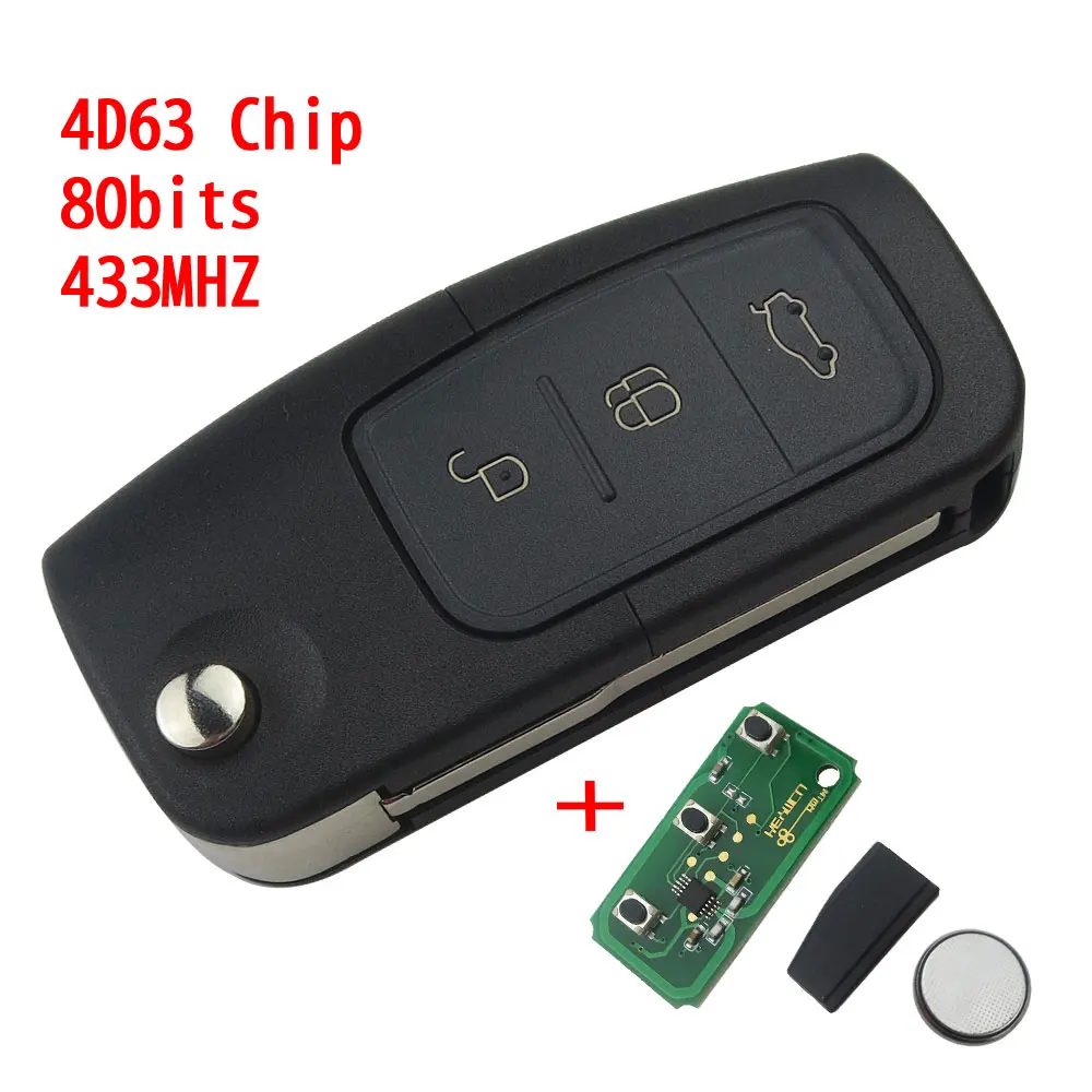 4D63 80bits OkeyTech 3 кнопки дистанционного флип-ключ для автомобиля для Ford C-Max D-Max Focus Mondeo Fiesta Galaxy Fusion 4D60 4D63 чип 433 МГц Galaxy HU101 - Количество кнопок: 4D63 80bits
