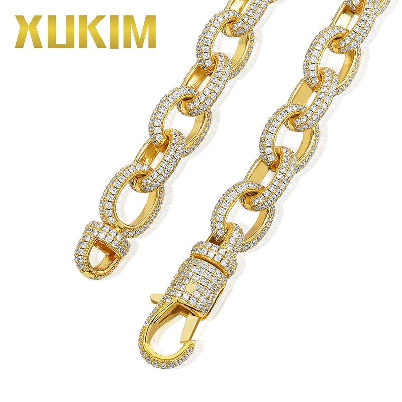 Xukim Jewelry витой Овальный КУБИНСКИЙ звено цепи браслет большая застежка золото серебристый циркониевый Iced Out хип хоп ювелирные изделия подарок Вечерние
