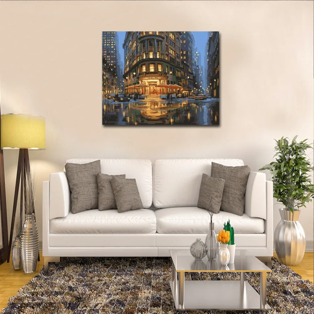 WONZOM ночной город улица краска по номерам масляная краска ing Cuadros Decoracion Акриловая Краска на холсте Современная 9 тип домашний декор