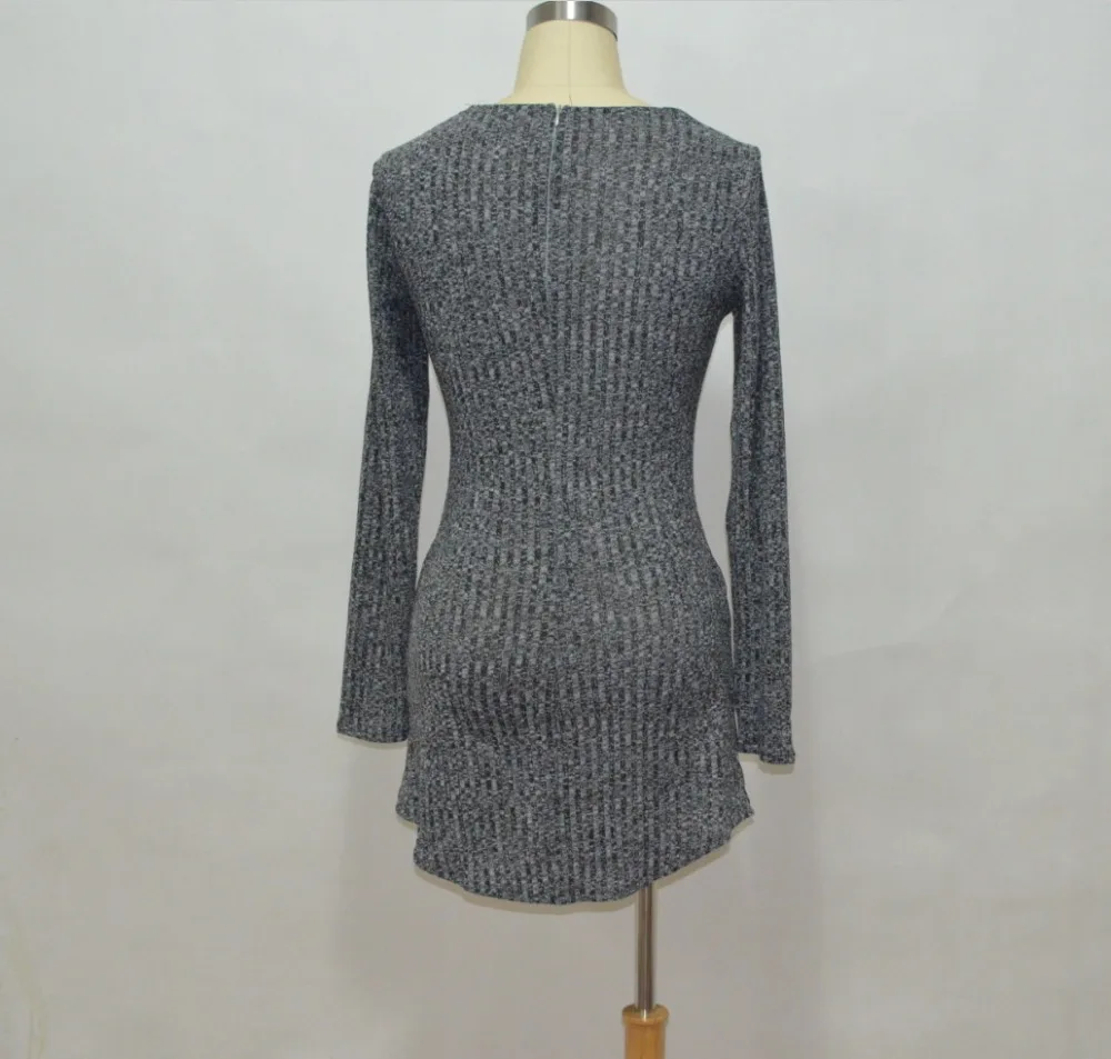 Женское трикотажное платье с V образным вырезом длинным рукавом|dress v-neck|zipper