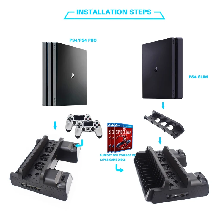 PS4 охлаждающий вентилятор теплоотвод основание вертикальное зарядное устройство Подставка двойной контроллер зарядная док-станция для Playstation 4 PS 4 Pro/Slim аксессуары