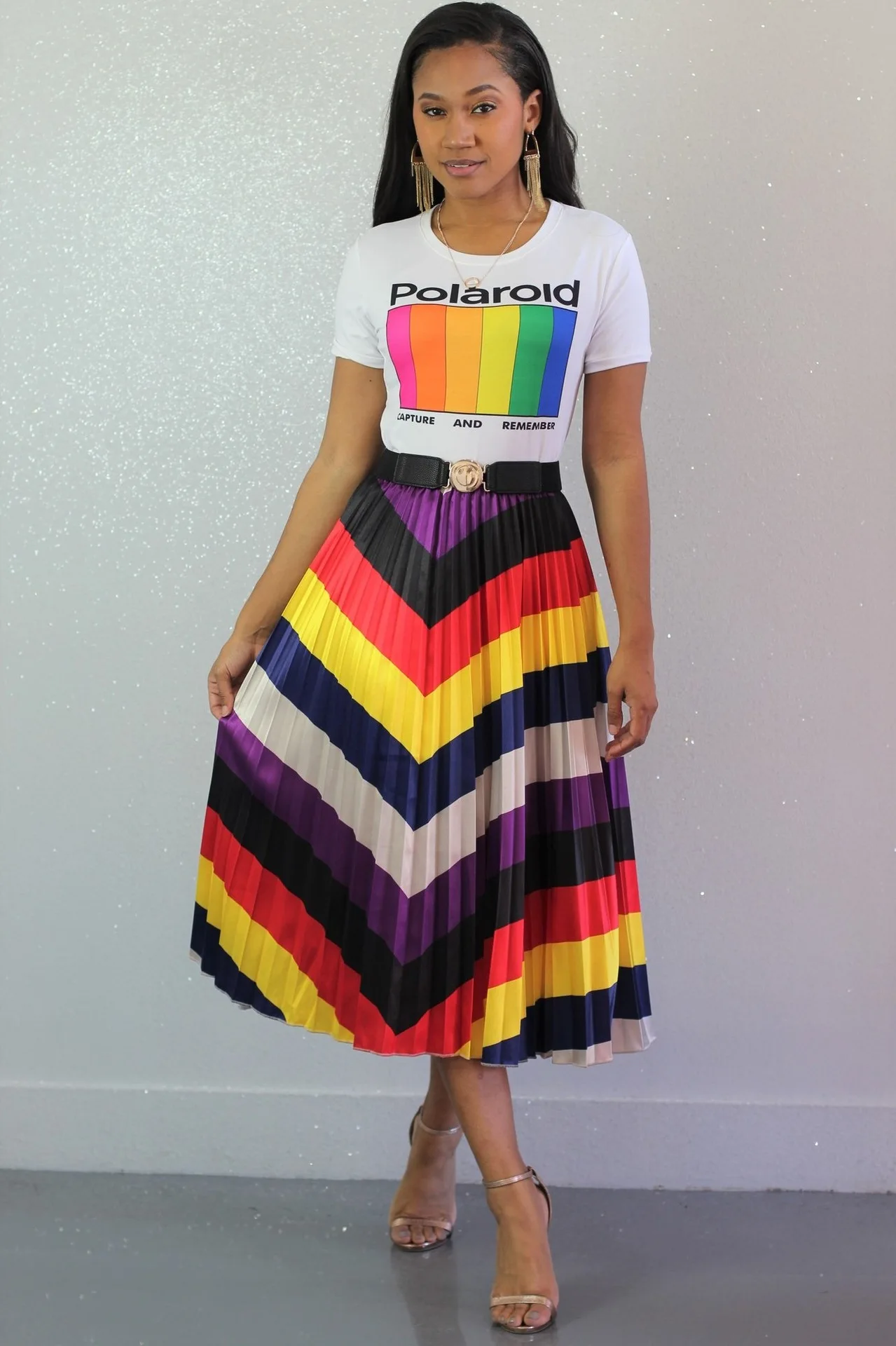 Женская винтажная плиссированная юбка до середины икры в разноцветную волнистую