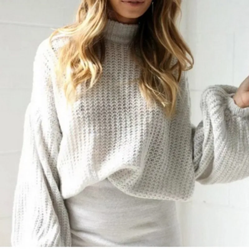 Autumn Winter Sweater For Women Casual Loose Knitwear Turtleneck Red Lantern Sleeve Female Pullovers | Женская одежда