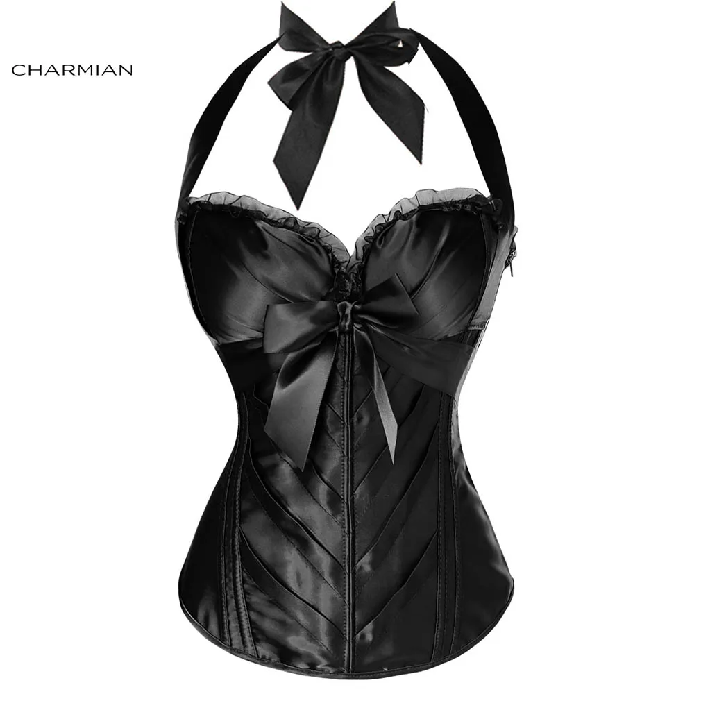 Женский винтажный корсет Charmian с лямкой на шее бурлеск атласный корсет-топ
