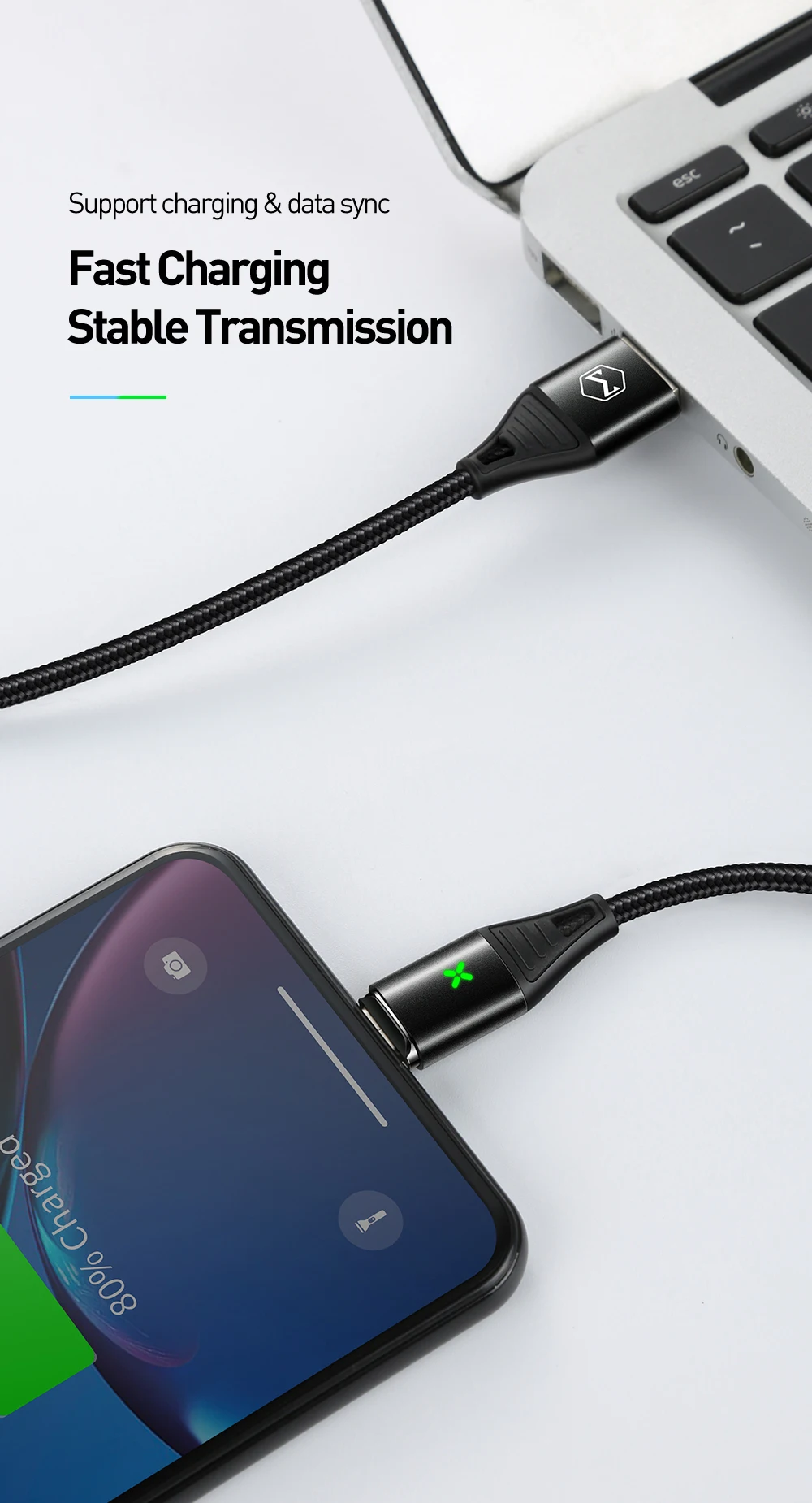 Mcdodo USB Магнитный зарядный кабель 3A для iPhone X XS Max 8 7 6 6s Plus iPad, шнур для быстрой зарядки телефона, кабель для передачи данных, светодиодный кабель IOS