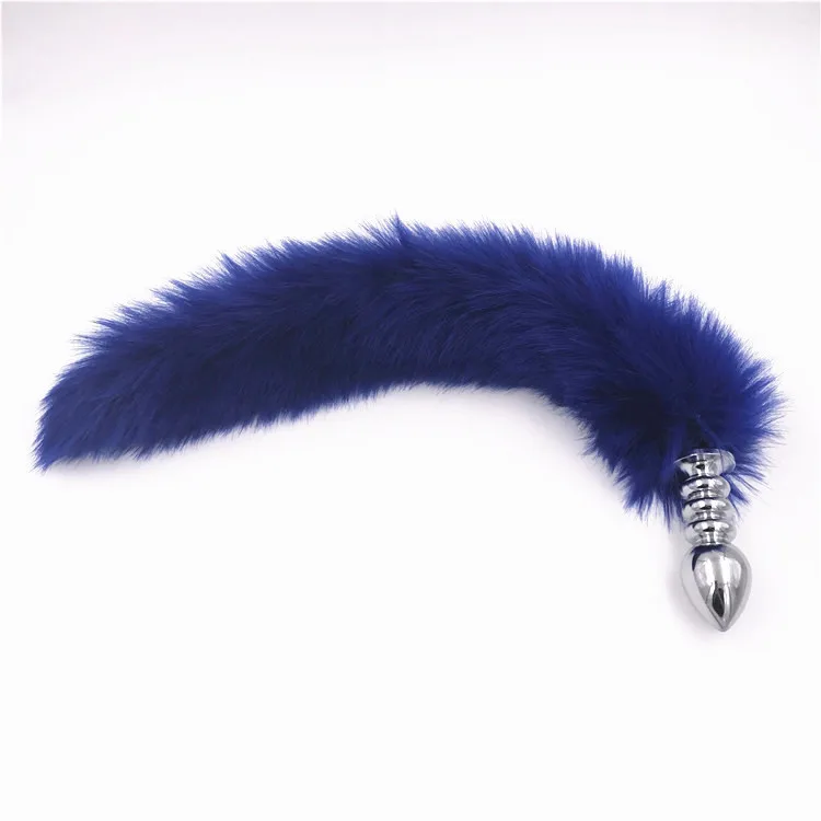 Темно-синий 40 см лисий хвост Анальная пробка Металлические анальные игрушки