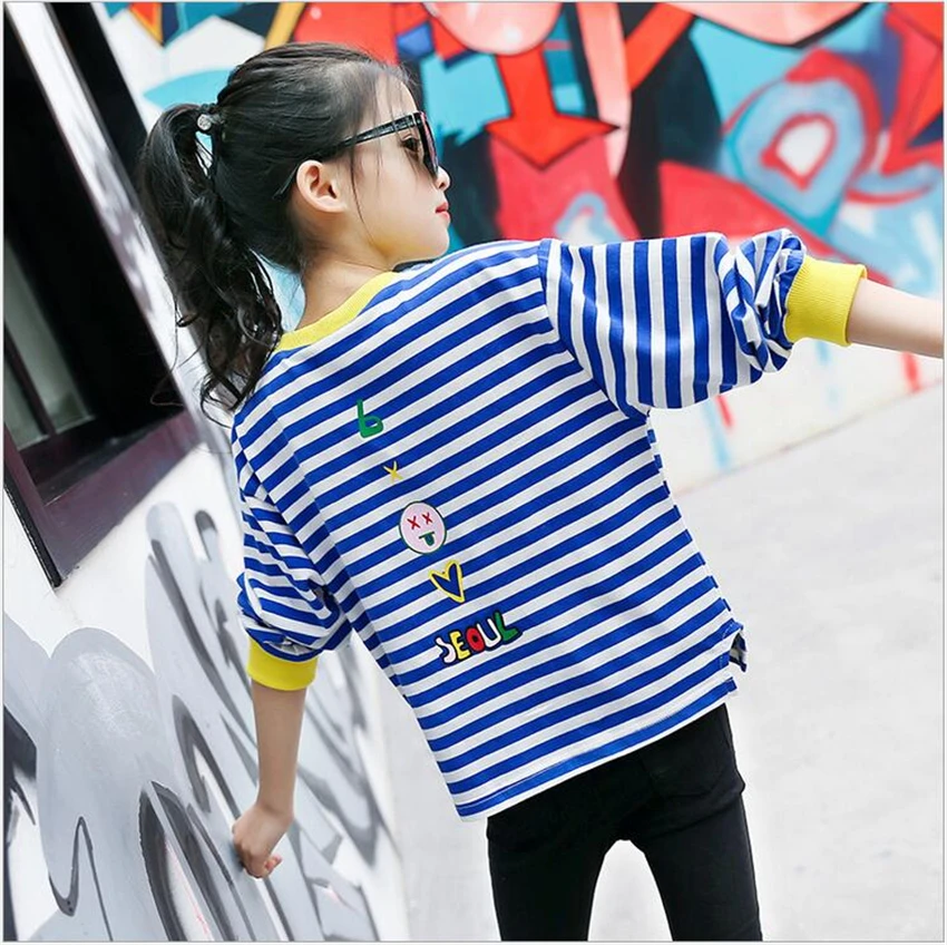 Повседневные футболки в полоску для девочек-подростков одежда детей модная
