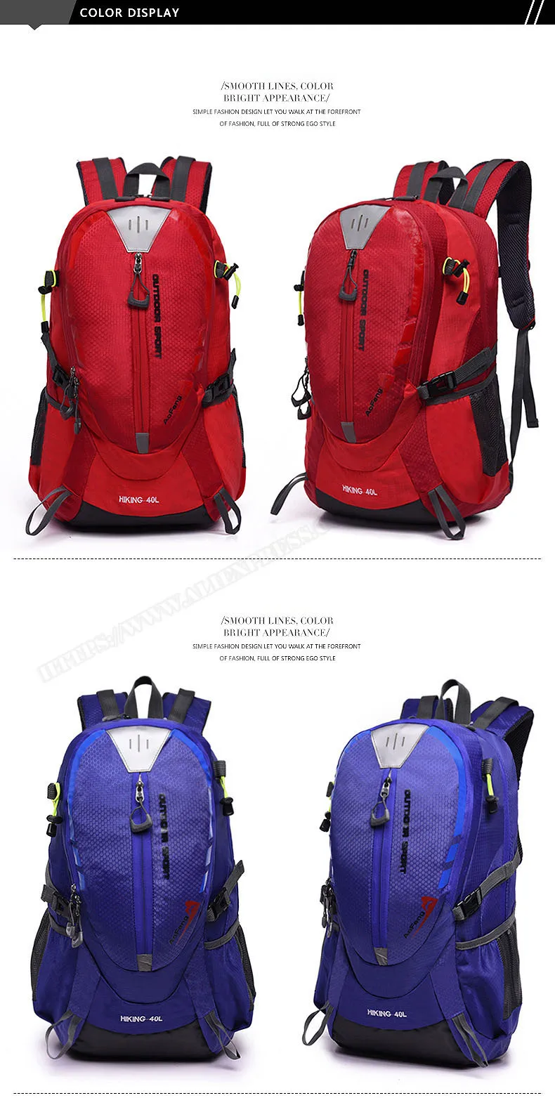 Hot Sale Red/green/balck 40L Outdoor Mountaineering Bags Water Nylon Shoulder Bag Men And Women Travel Hiking Camping Backpack