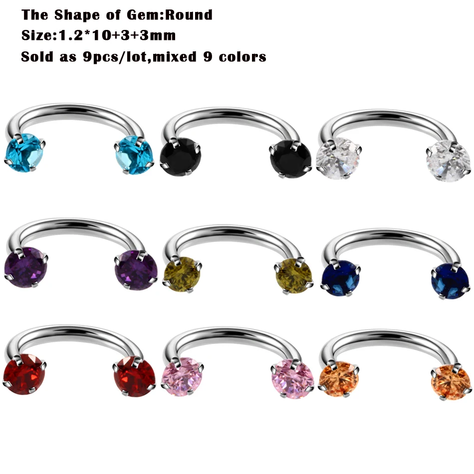 9pcs/lot Steel Nose Rings Ear Helix Piercings Eyebrow Ring Piercing Ombligo Labret Tragus Lobe Conch Earring | Украшения и