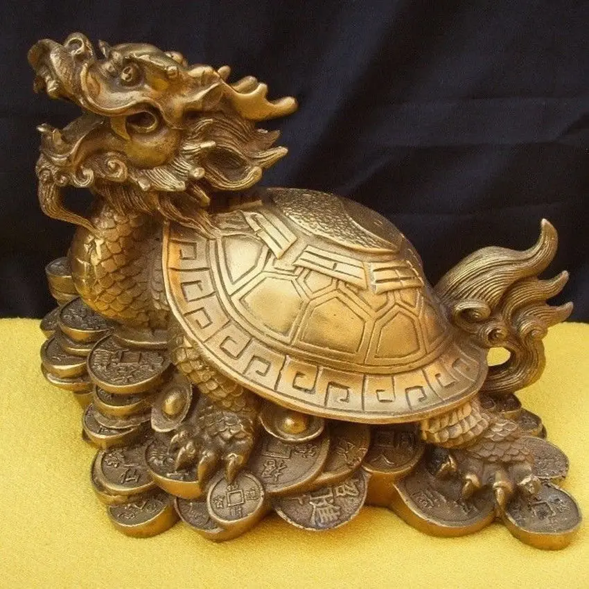 

lucky Chinese famous brass Fengshui Dragon Turtle Statue very good