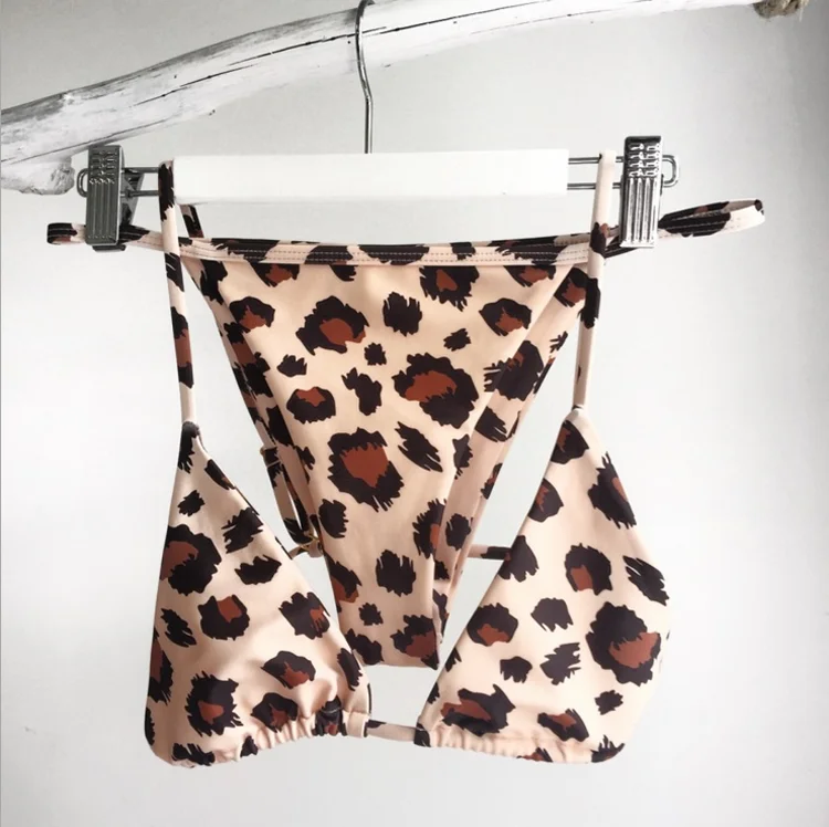 Женский комплект бикини с леопардовым принтом пляжный бюстгальтером для купания