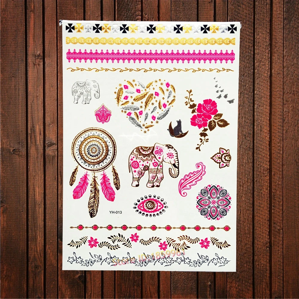 Ярко-розовый Ловец снов блестящая металлическая татуировка ювелирные изделия