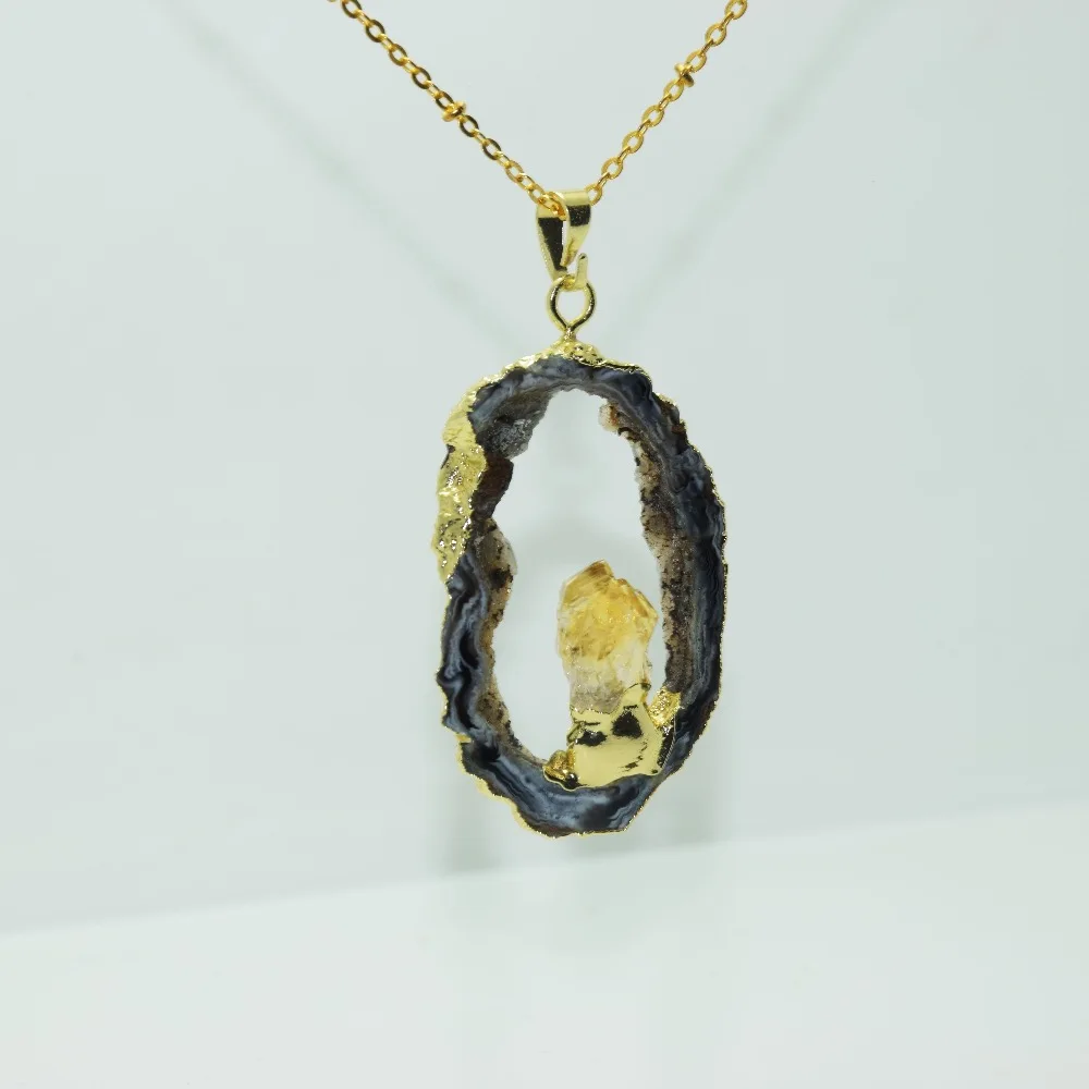 Free From Slab Rough Slice stone necklace for girl Raw quartz crystal natural geode druzy pendant women gift | Украшения и