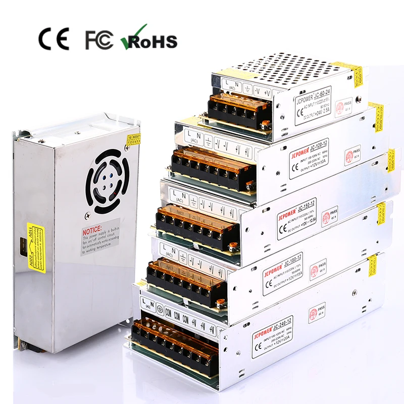 JC power DC12V светодиодный трансформатор, адаптер питания, адаптер переменного тока 110-220 В в постоянный ток 12 В 2A 3A 5A 10A 20A 30A драйвер для светодиодный полосы