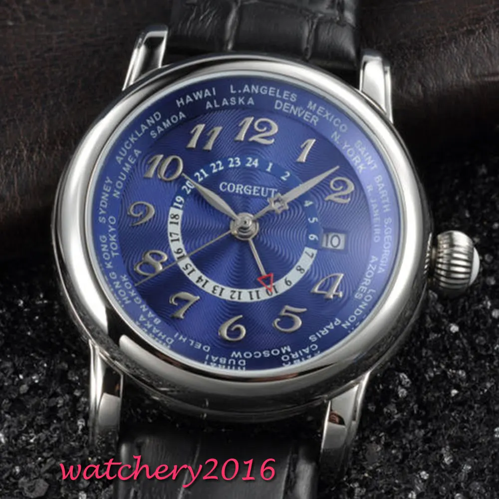 42 мм синий циферблат роскошный модный светящийся дайвер кожаный ремешок мужской