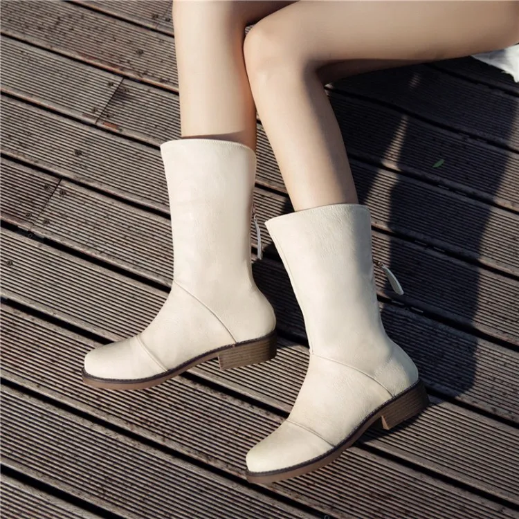 Модные ботинки в европейском и американском стиле на молнии с закругленным