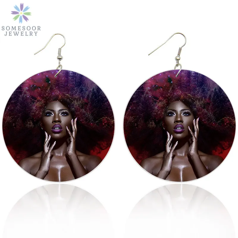 SOMESOOR двусторонняя печать черная женщина афро искусство Деревянный Висячие