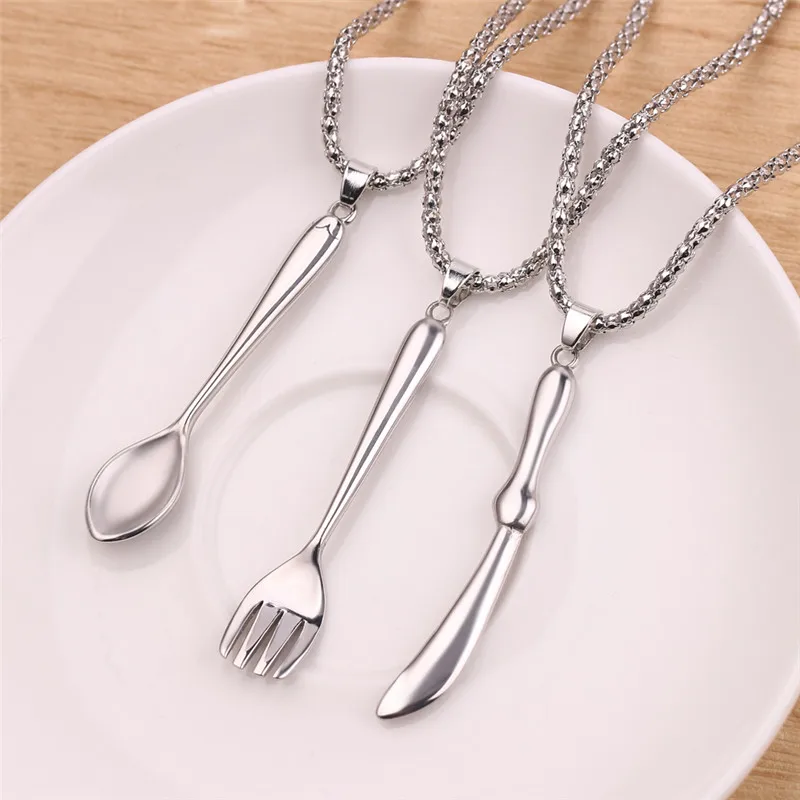Ожерелье с подвеской в виде ложки ножа столовых приборов серебряного