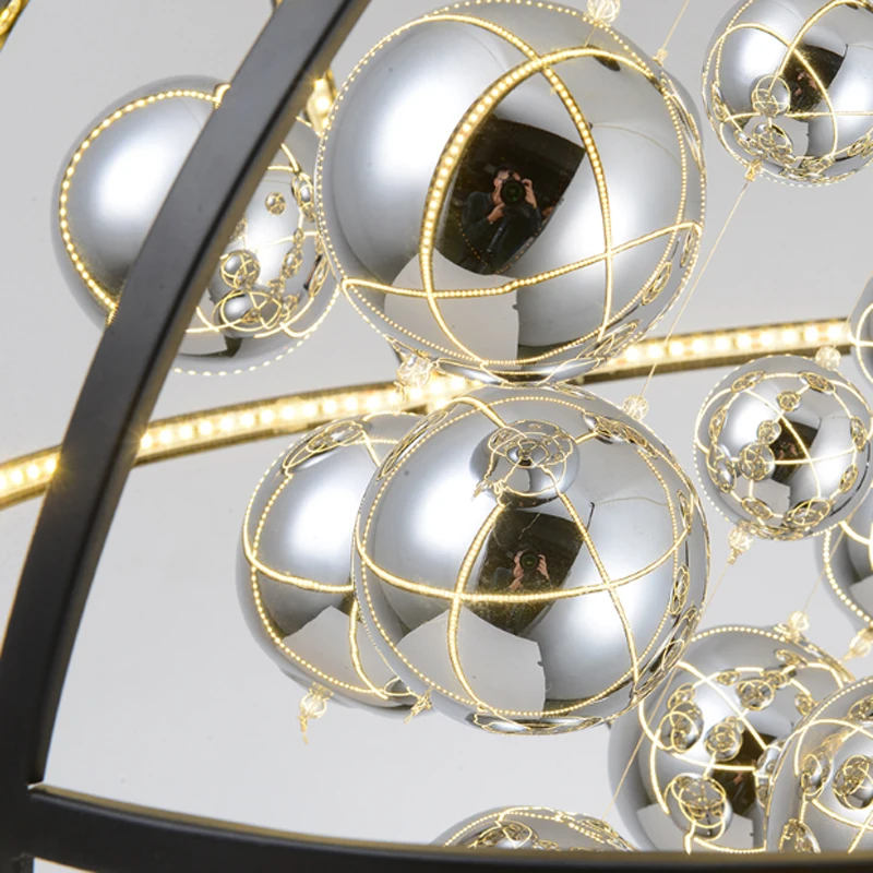 Postmodern Solar System Design Chandelier Creative Stainless Steel Ring Glass Ball Restaurant Decoration LED Adjustable Lighting | Освещение