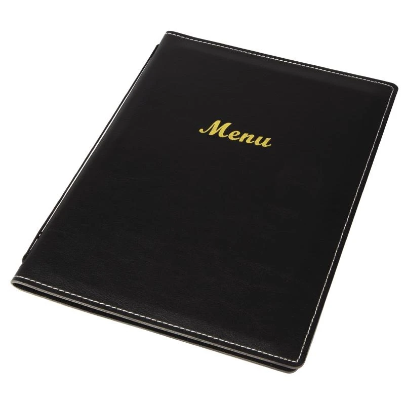 Кожзам стиль обложка меню ресторана черный цвет традиционная простота меню оболочки A4 A5 Размер показывает четыре страницы - Цвет: Black