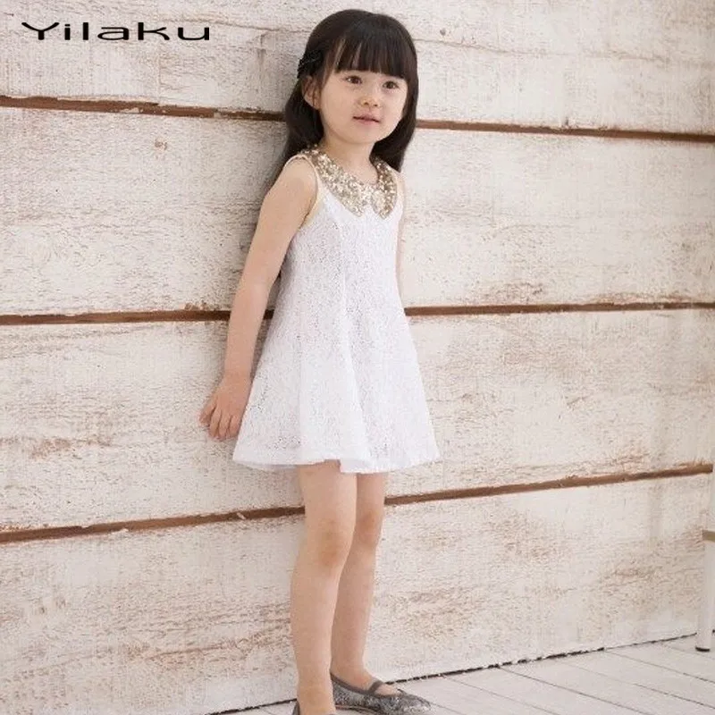 Yilaku Girls Sequins Dress Kids Black and White Sleeveless Lace Vest Dresses For Girls' Mini Vestido Infantil MeninaCA196 | Детская