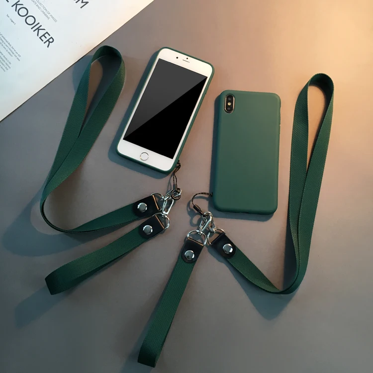 Phone Case For iphone 6 6S Green Black Silicone Bag Cover Coque 7 8 7Plus 6SPlus X Xs Max Xr with strap |