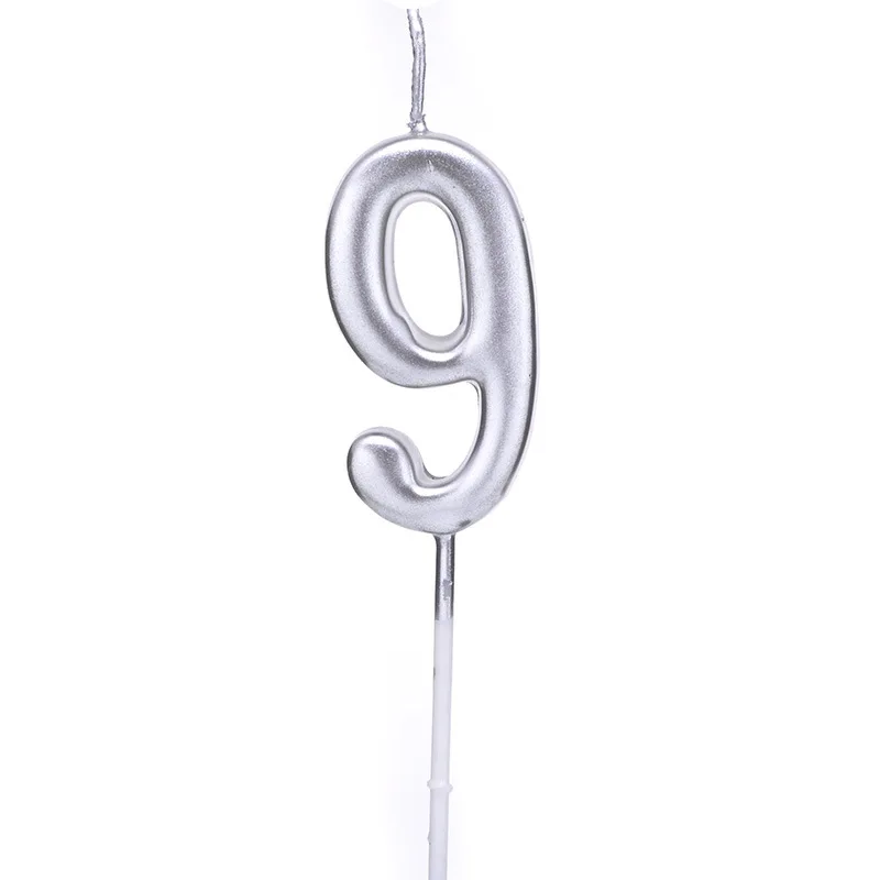 1pcs Gold Silver Number 0-9 Candle Birthday Party Design Candle Decoration Happy Birthday Anniversary Candle Supplies DIY - Цвет: Silver 9