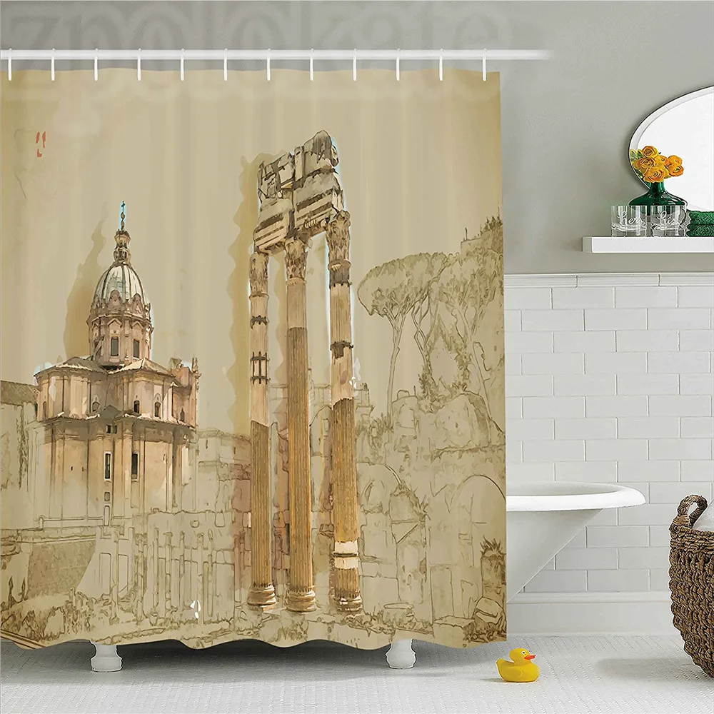 Старинный Декор занавески для душа эскизный старый аббатство церковь и античный