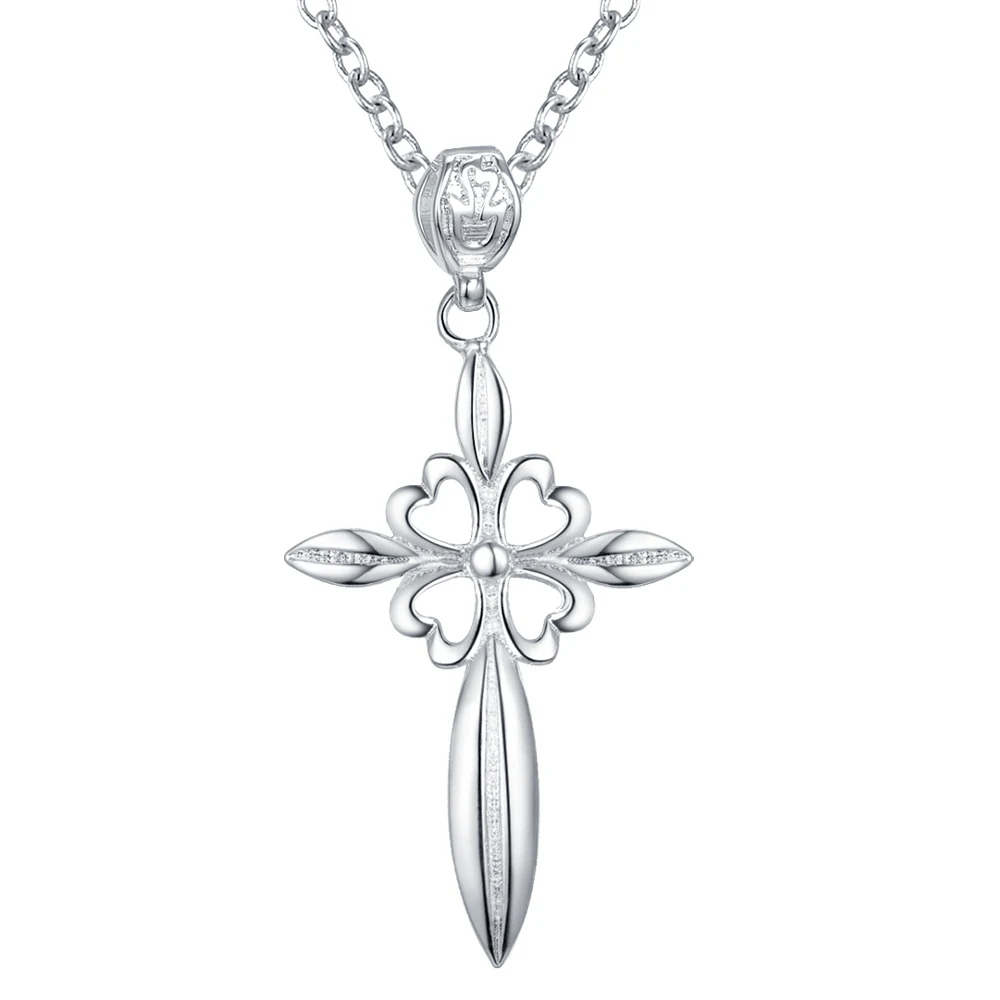Крест блестящее посеребренное ожерелье Серебряный кулон ювелирные изделия/BUWXDXOM