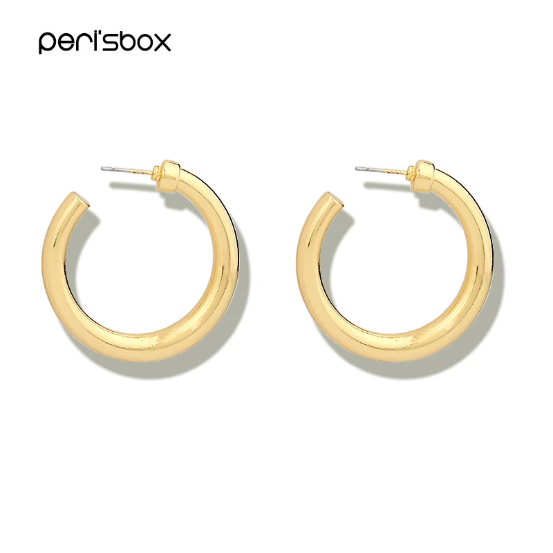 Женские серьги кольца Peri'sBox золотистые/серебристый цвет открытый простые