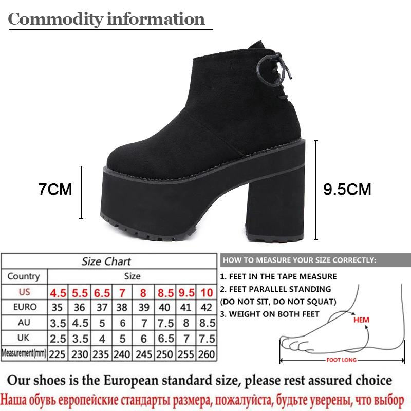 Gdgydh Fashion Thick Heels Black Boots Women Heel Ankle Platform Brand Designer Flock Ladies Shoes For Party Footwear | Обувь