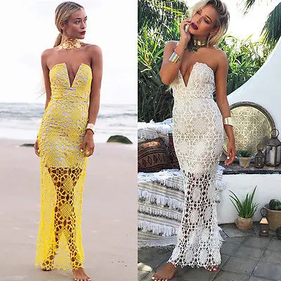 2015 Women summer dress Sexy Lace Party Prom Summer Beach Maxi Long Dress | Женская одежда
