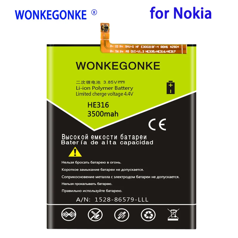 

WONKEGONKE 3500mah HE316 Li-ion Battery For Nokia 6 Nokia6 N6 TA-1000 TA-1003 TA-1021 TA-1025 TA-1033 TA-1039 Batteries Bateria