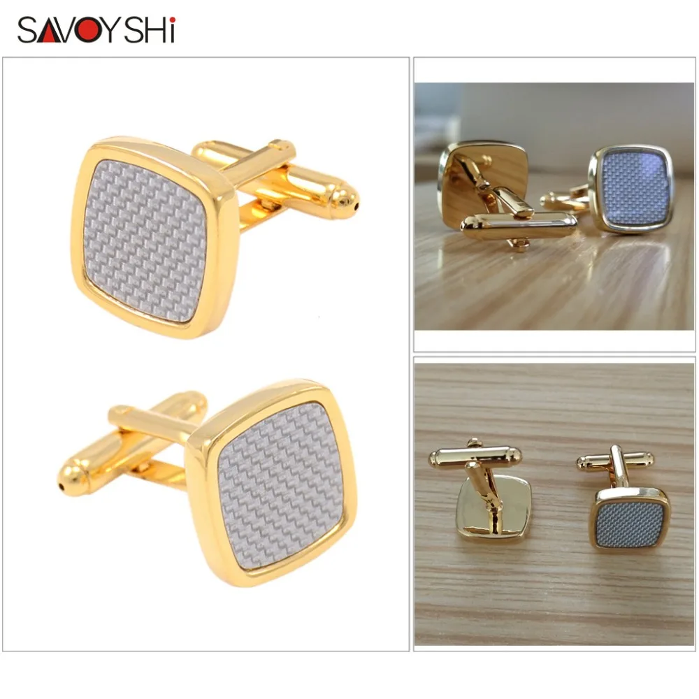 SAVOYSHI Роскошная золотая рубашка Запонки мужские высокого качества белый из углеродного волокна Запонки Свадебные, для жениха подарок бренд мужские ювелирные изделия