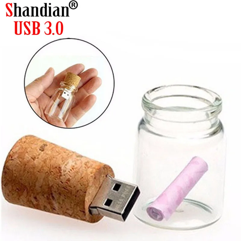 SHANDIAN USB 3,0,, стеклянная бутылка+ деревянная коробка, внешний накопитель, 4 ГБ, 8 ГБ, 16 ГБ, 32 ГБ, 64 ГБ(более 10 шт., бесплатный логотип