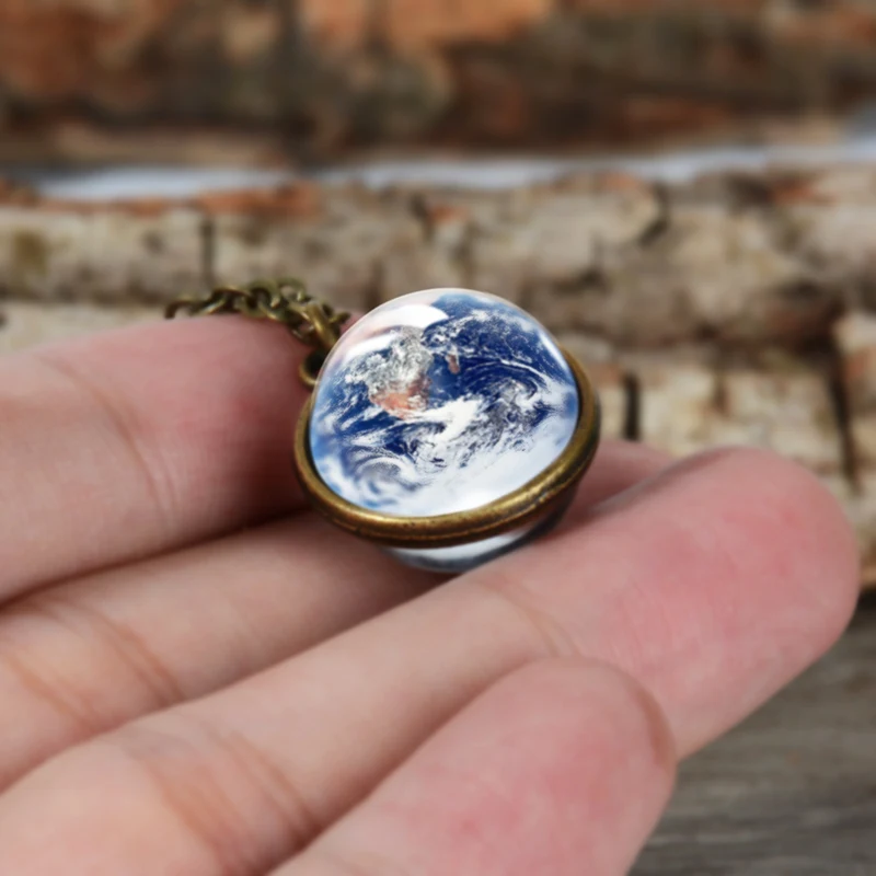Time Gem Nebula Galaxy Planet Universe Necklace Double Sided Glass Ball Pendant Solar System For Women Kids Jewelry | Украшения и
